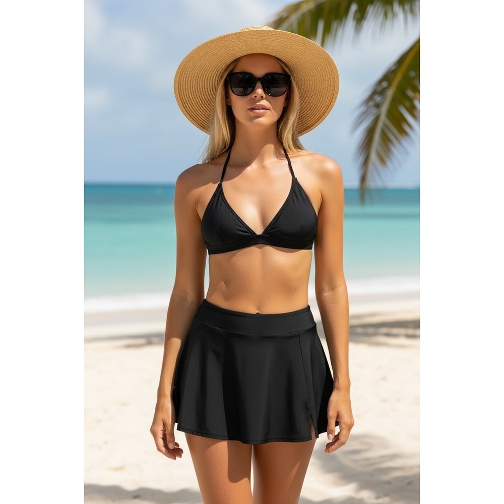 NEW Black‎ Swim Skirt Bikini Bottoms Skort Women's Small Beach Pool